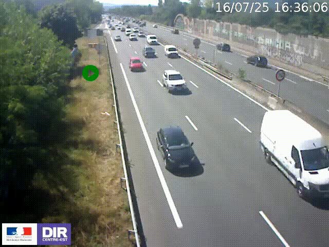 Webcam à Bron sur l'A43 à la jonction avec le boulevard périphérique de Lyon (D383). Vue orientée vers Lyon