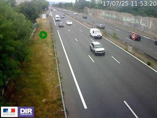 Webcam à Bron sur l'A43 à la jonction avec le boulevard périphérique de Lyon (D383). Vue orientée vers Lyon