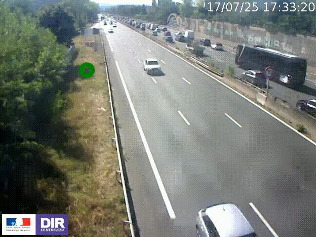 Webcam à Bron sur l'A43 à la jonction avec le boulevard périphérique de Lyon (D383). Vue orientée vers Lyon