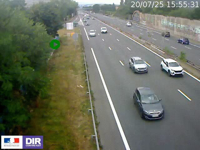 Webcam à Bron sur l'A43 à la jonction avec le boulevard périphérique de Lyon (D383). Vue orientée vers Lyon