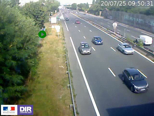 Webcam à Bron sur l'A43 à la jonction avec le boulevard périphérique de Lyon (D383). Vue orientée vers Lyon