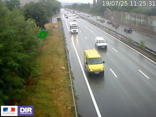 Webcam à Bron sur l'A43 à la jonction avec le boulevard périphérique de Lyon (D383). Vue orientée vers Lyon