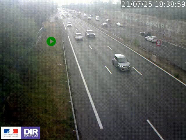 Webcam à Bron sur l'A43 à la jonction avec le boulevard périphérique de Lyon (D383). Vue orientée vers Lyon