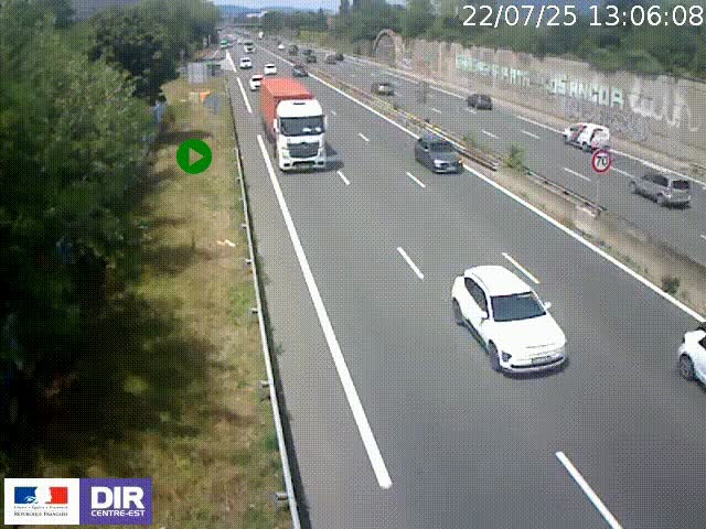 Webcam à Bron sur l'A43 à la jonction avec le boulevard périphérique de Lyon (D383). Vue orientée vers Lyon