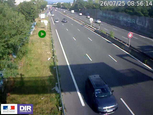 Webcam à Bron sur l'A43 à la jonction avec le boulevard périphérique de Lyon (D383). Vue orientée vers Lyon