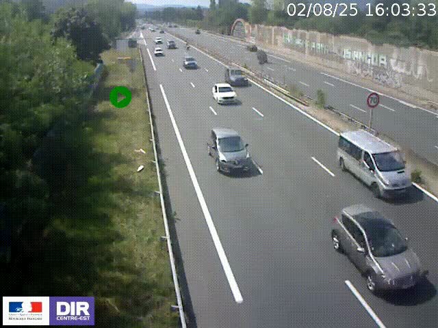 Webcam à Bron sur l'A43 à la jonction avec le boulevard périphérique de Lyon (D383). Vue orientée vers Lyon