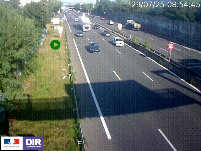 Webcam à Bron sur l'A43 à la jonction avec le boulevard périphérique de Lyon (D383). Vue orientée vers Lyon