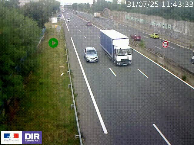 Webcam à Bron sur l'A43 à la jonction avec le boulevard périphérique de Lyon (D383). Vue orientée vers Lyon