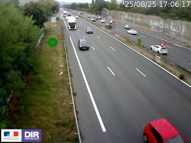 Webcam à Bron sur l'A43 à la jonction avec le boulevard périphérique de Lyon (D383). Vue orientée vers Lyon