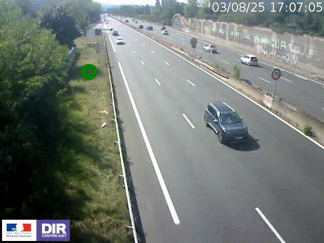 Webcam à Bron sur l'A43 à la jonction avec le boulevard périphérique de Lyon (D383). Vue orientée vers Lyon