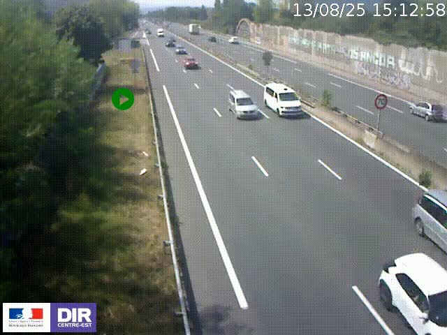 Webcam à Bron sur l'A43 à la jonction avec le boulevard périphérique de Lyon (D383). Vue orientée vers Lyon