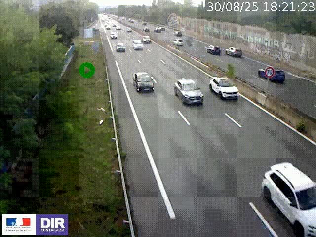 Webcam à Bron sur l'A43 à la jonction avec le boulevard périphérique de Lyon (D383). Vue orientée vers Lyon