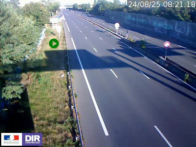 Webcam à Bron sur l'A43 à la jonction avec le boulevard périphérique de Lyon (D383). Vue orientée vers Lyon