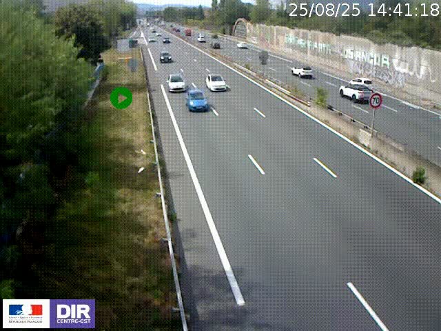 Webcam à Bron sur l'A43 à la jonction avec le boulevard périphérique de Lyon (D383). Vue orientée vers Lyon