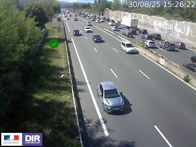 Webcam à Bron sur l'A43 à la jonction avec le boulevard périphérique de Lyon (D383). Vue orientée vers Lyon