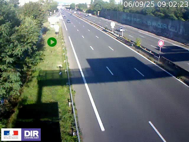 Webcam à Bron sur l'A43 à la jonction avec le boulevard périphérique de Lyon (D383). Vue orientée vers Lyon