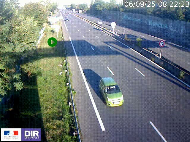 Webcam à Bron sur l'A43 à la jonction avec le boulevard périphérique de Lyon (D383). Vue orientée vers Lyon