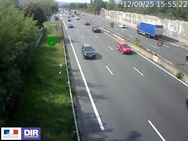 Webcam à Bron sur l'A43 à la jonction avec le boulevard périphérique de Lyon (D383). Vue orientée vers Lyon