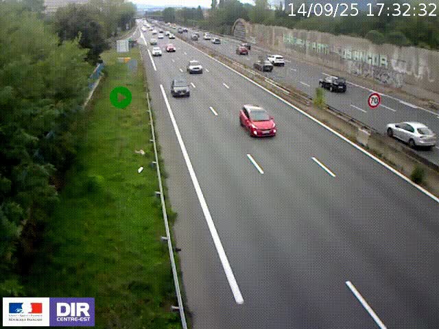 Webcam à Bron sur l'A43 à la jonction avec le boulevard périphérique de Lyon (D383). Vue orientée vers Lyon