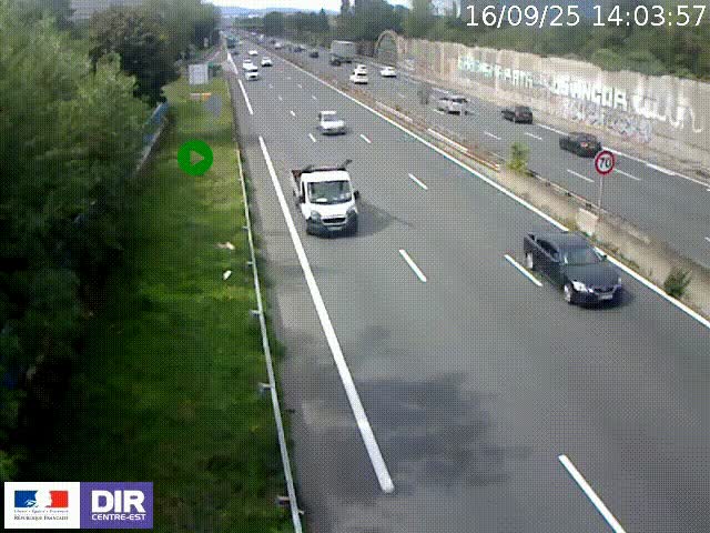 Webcam à Bron sur l'A43 à la jonction avec le boulevard périphérique de Lyon (D383). Vue orientée vers Lyon