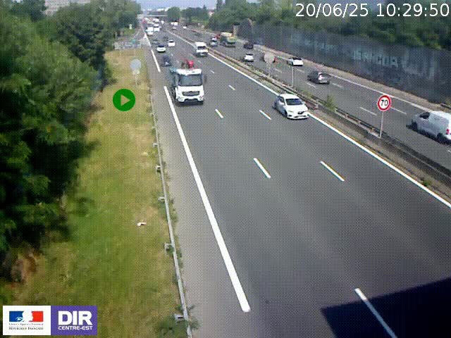 <h2>Webcam à Bron sur l'A43 à la jonction avec le boulevard périphérique de Lyon (D383). Vue orientée vers Lyon</h2>