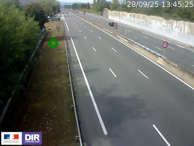 <h2>Webcam à Bron sur l'A43 à la jonction avec le boulevard périphérique de Lyon (D383). Vue orientée vers Lyon</h2>