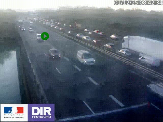 Caméra trafic à la jonction entre l'A46 (Rocade-est de Lyon) et l'A42 à hauteur de Vault-en-Velin en direction de Marseille