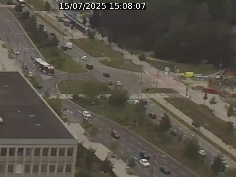 Webcam sur l'avenue John Fitzgerald Kennedy (N51) avec vue sur le Pont rouge (Pont Grande Duchesse Charlotte), l'arrêt Pfaffenthal et l'entrée du quartier Kirchberg