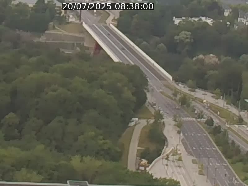 Webcam sur l'avenue John Fitzgerald Kennedy (N51) avec vue sur le Pont rouge (Pont Grande Duchesse Charlotte), l'arrêt Pfaffenthal et l'entrée du quartier Kirchberg