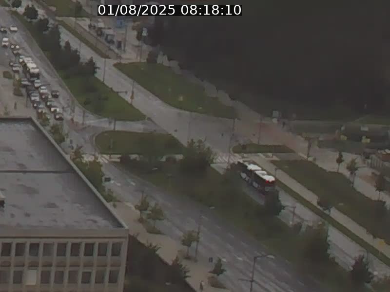 Webcam sur l'avenue John Fitzgerald Kennedy (N51) avec vue sur le Pont rouge (Pont Grande Duchesse Charlotte), l'arrêt Pfaffenthal et l'entrée du quartier Kirchberg