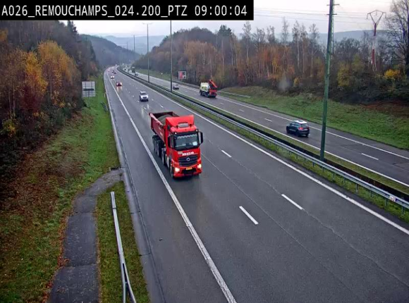 <h2>Webcam E25/A26 à Aywalle, à hauteur de Spa. Vue orientée vers Liège</h2>