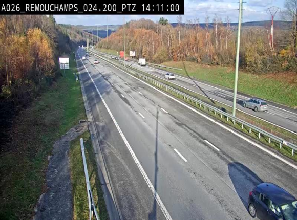 <h2>Webcam E25/A26 à Aywalle, à hauteur de Spa. Vue orientée vers Liège</h2>