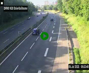 Webcam routière à hauteur de Bois-Guillaume en périphérie de Rouen. Vue orientée vers Rouen