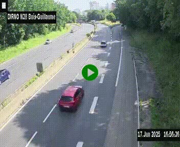 Webcam routière à hauteur de Bois-Guillaume en périphérie de Rouen. Vue orientée vers Rouen
