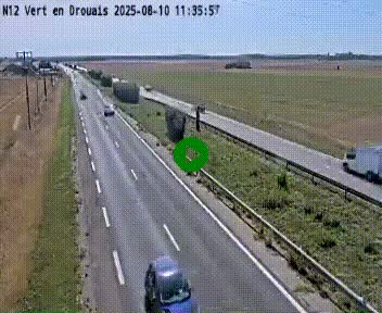 Webcam à hauteur de Vert-en-Drouais sur la N12, en périphérie de Dreux. Vue orientée vers Alençon