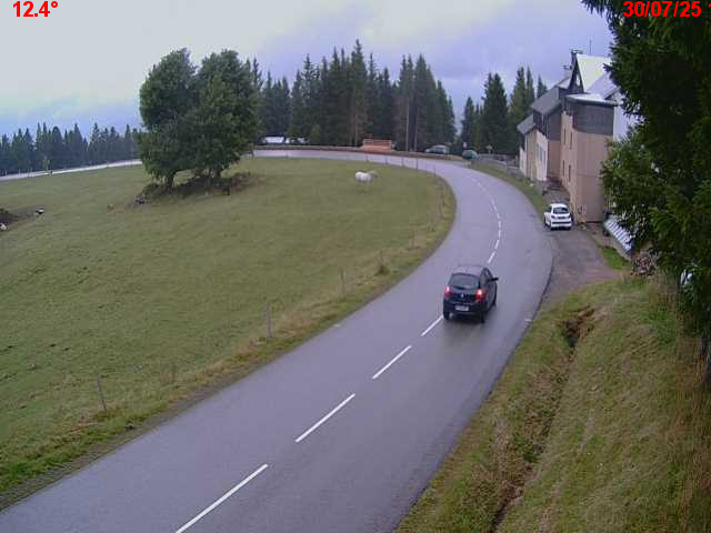 Webcam en haut du col du Ballon d'Alsace sur la D465 à 1075 mètres d'altitude dans les Vosges