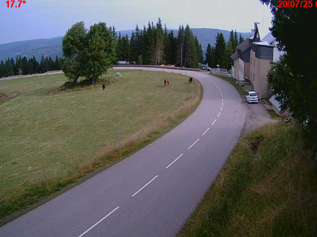 Webcam en haut du col du Ballon d'Alsace sur la D465 à 1075 mètres d'altitude dans les Vosges