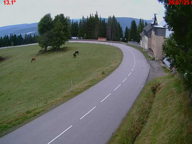 Webcam en haut du col du Ballon d'Alsace sur la D465 à 1075 mètres d'altitude dans les Vosges